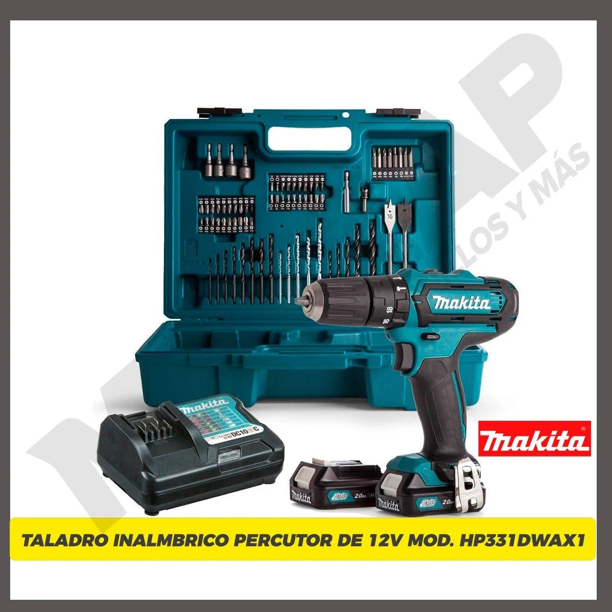Kit Makita Original | Taladro Inalámbrico con Pistola de Impacto + 26 Accesorios + 2 Baterias